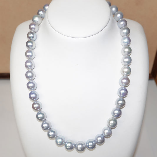 アコヤ真珠ネックレス 希少な大珠(10.0〜10.5mm)ブルーグレイ(コバルト)の照りの良い真珠 KK198569