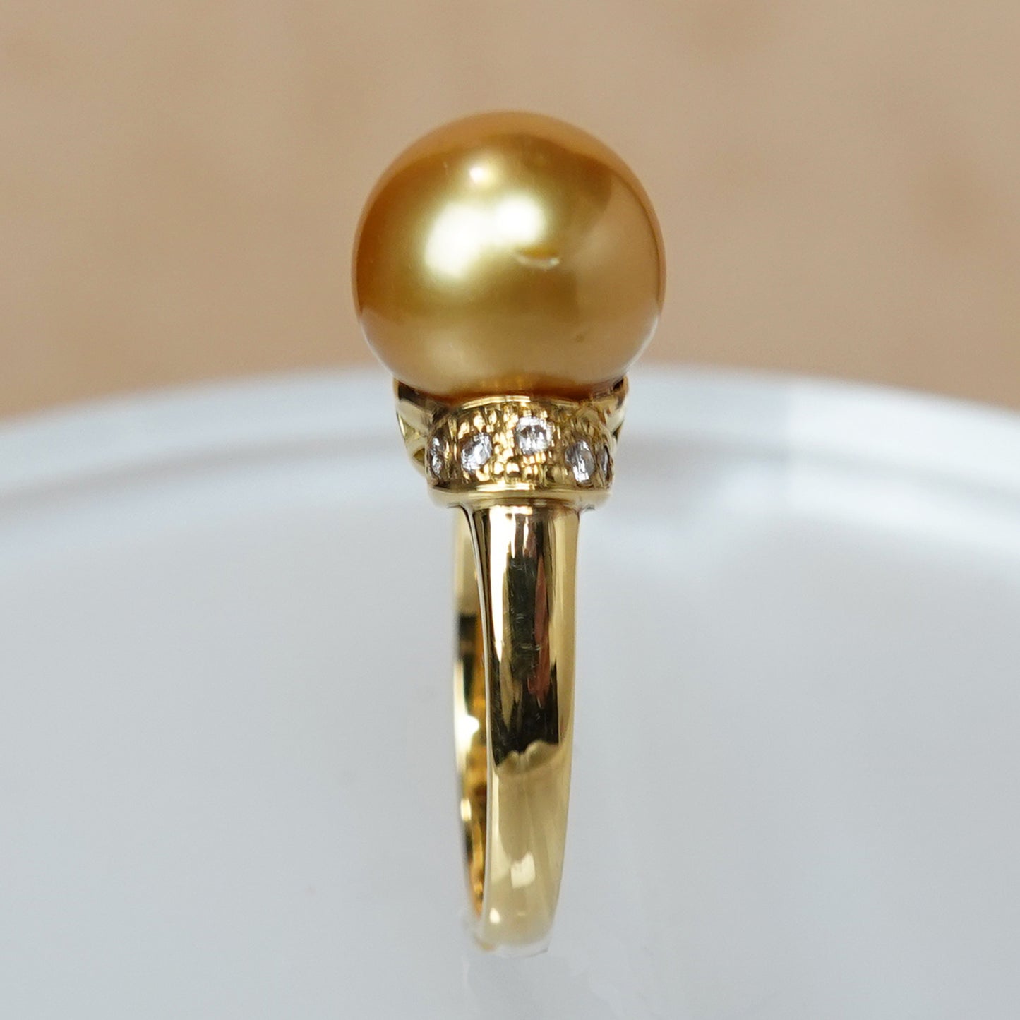 白蝶ゴールデンパールリング10.5mm きれいな濃い金色の白蝶真珠を使用した高品質指輪 RP-SC-G-10.5mmK18YG-251-100