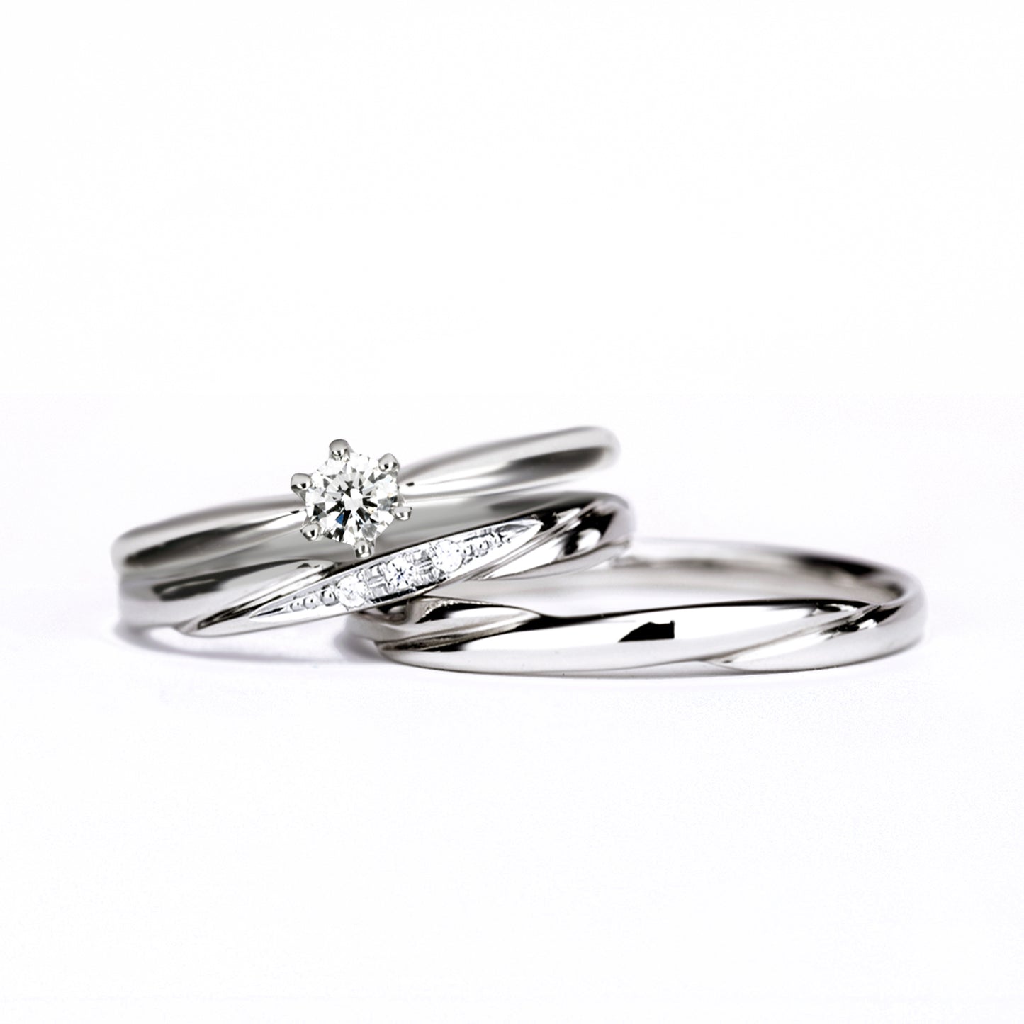 婚約指輪/結婚指輪セット シンプルな人気デザインのブライダルリングセット Bs1007-TRM075-076-Pt-0.18,G,SI2,G