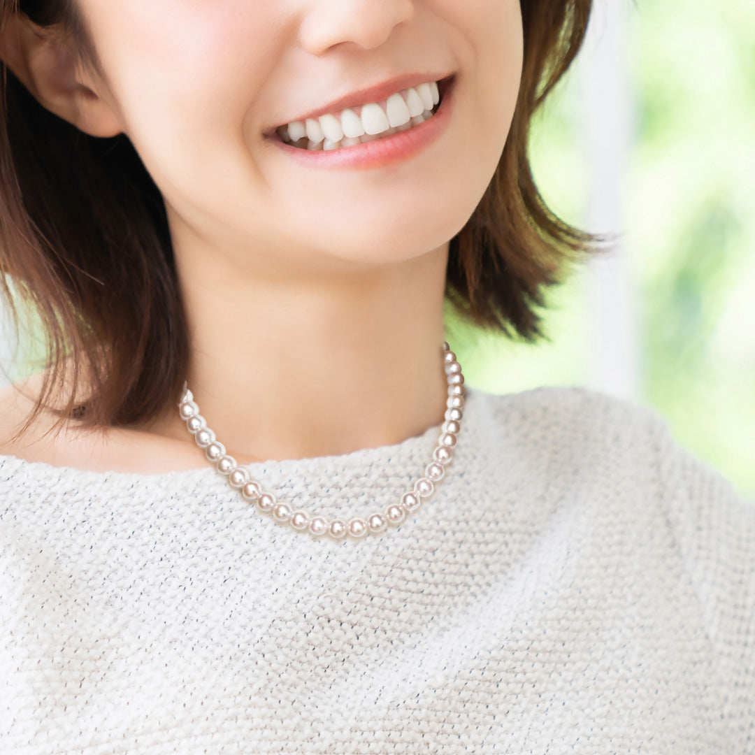 パールネックレス6.0-6.5mm 短めで普段使いしやすいネックレス ピンク系のアコヤ真珠を使用 PeAN6.0-6.5