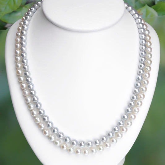 2連パールネックレス ホワイトとブルーのアコヤ真珠を使用(6.0〜6.5mm) PAR-10-NS