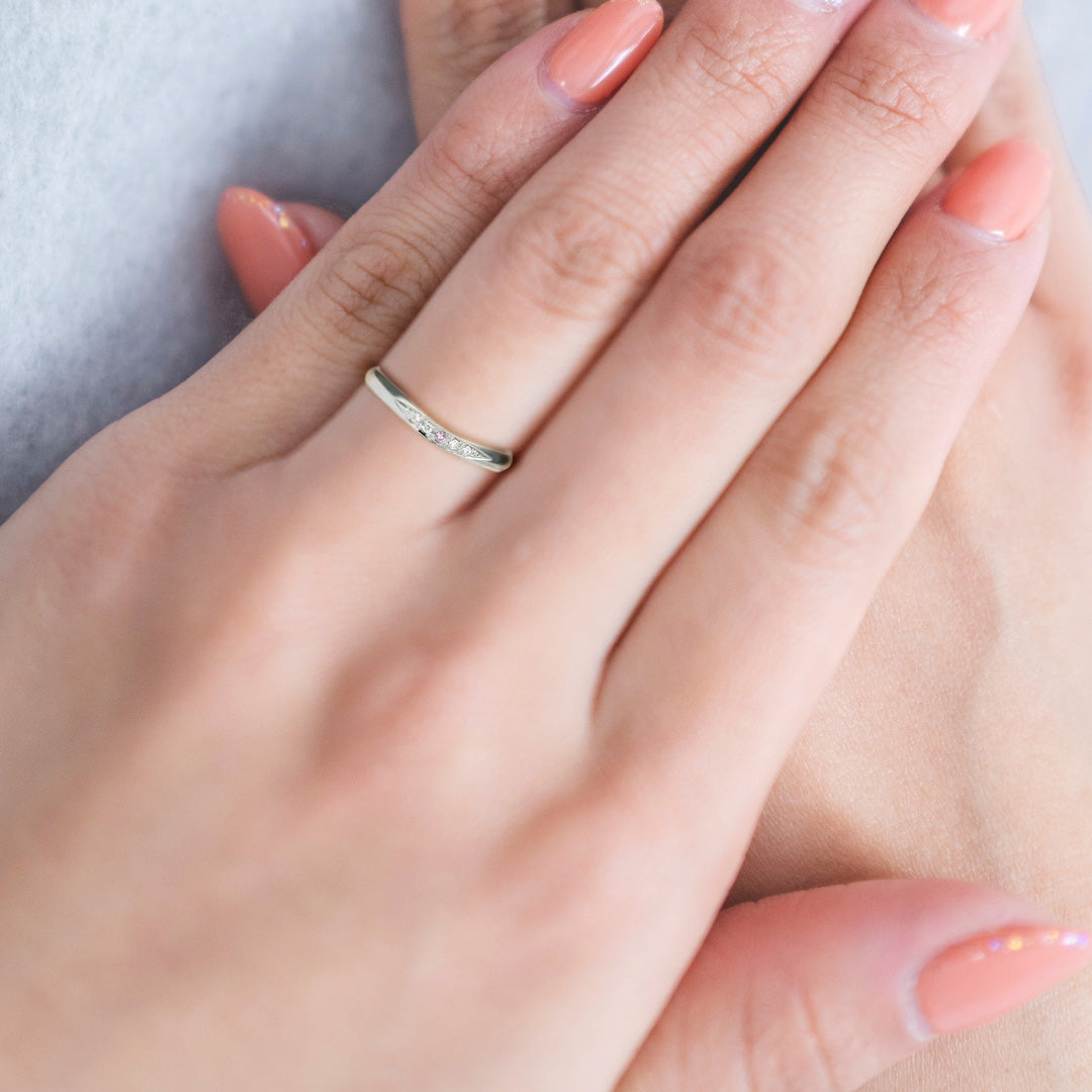 【鍛造】結婚指輪ペア ピンクダイヤを使用した変形やキズに強い高純度プラチナ鍛造リング(Pt950) MpKK82-20Dp1h4-KK80-25-Pt950