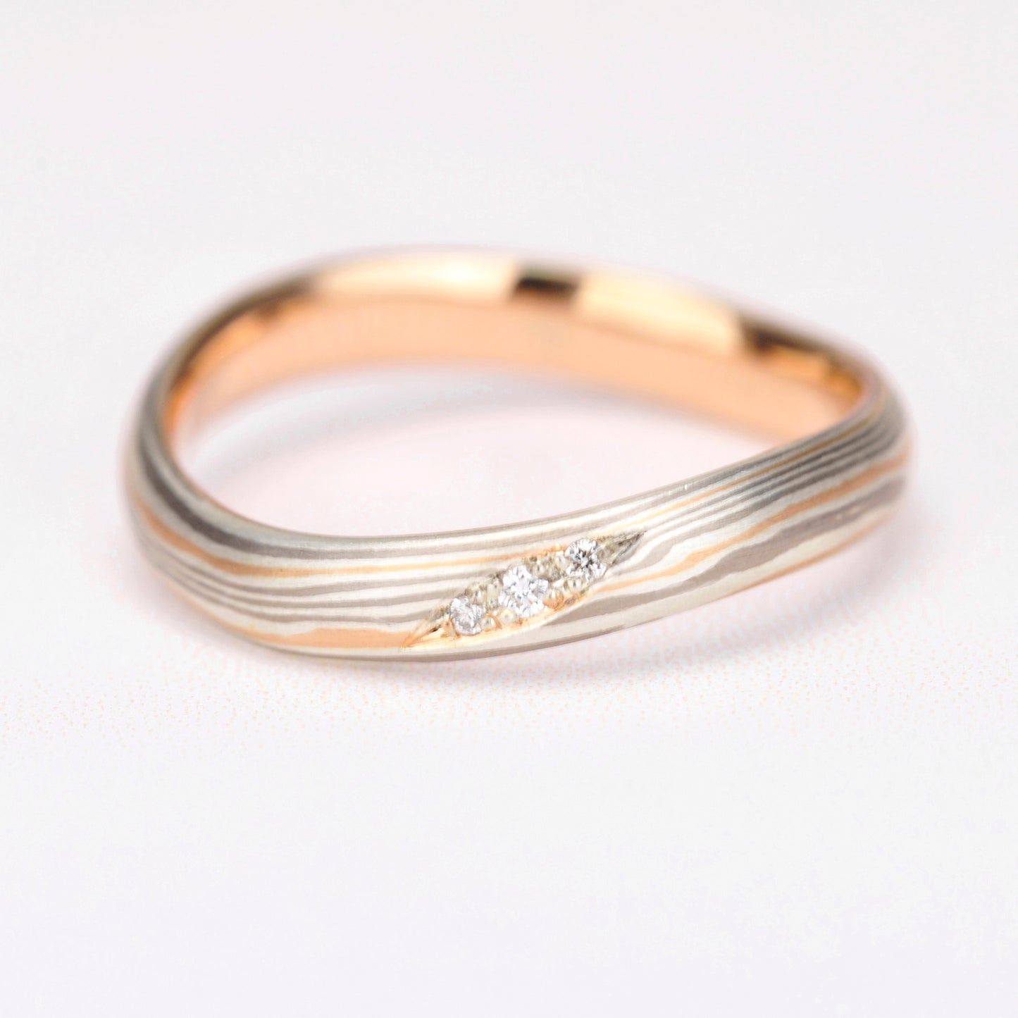 【杢目金:もくめがね】結婚指輪ペア 世界に1つのだけの結婚指輪、日本独自の伝統工芸技法で手作り-MpTHS03PG-SD30-L30