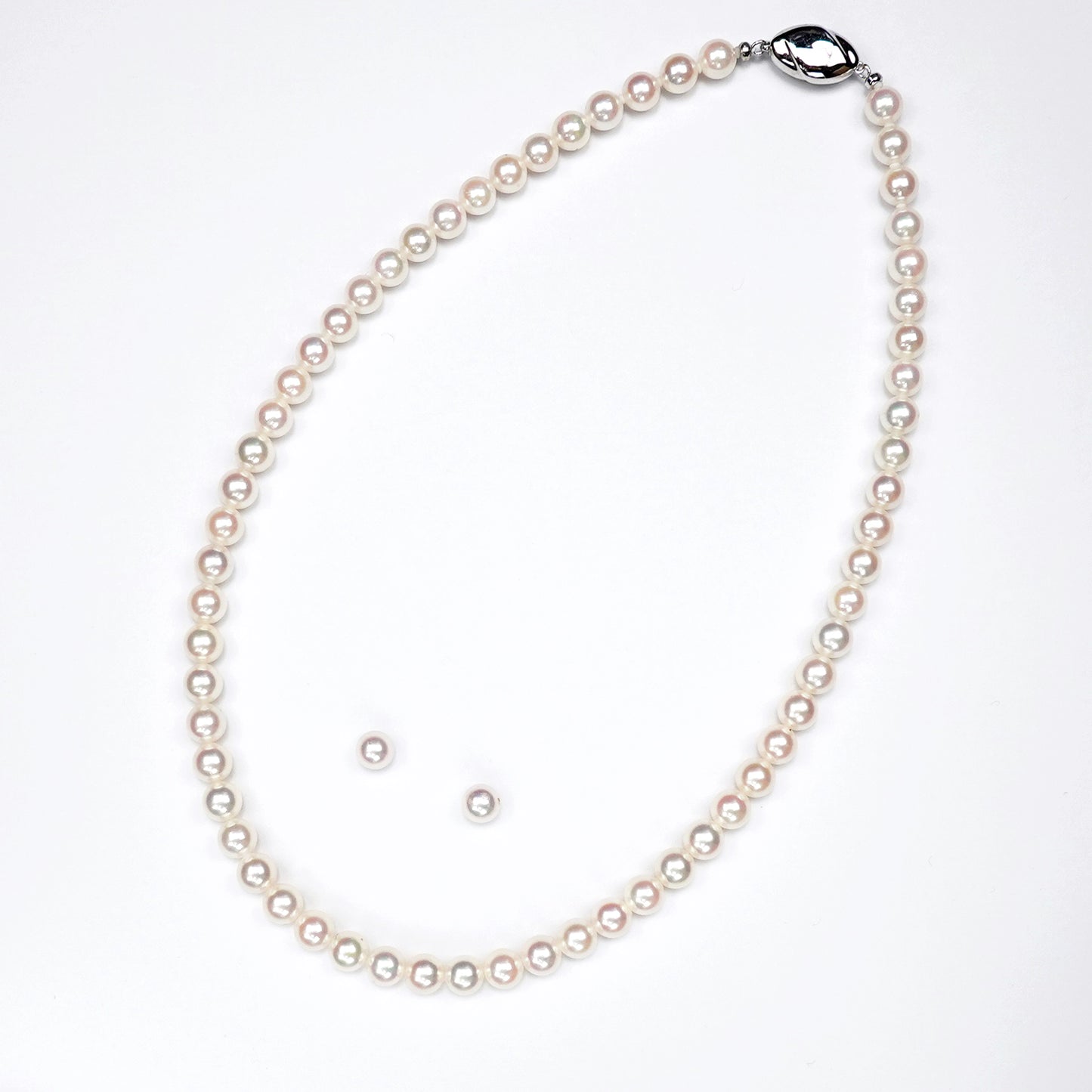 パールネックレス+イヤリング(ピアス)セット やや小粒で普段使いもしやすい上品なネックレス6.5〜7.0mm PNE-65-SB02071602