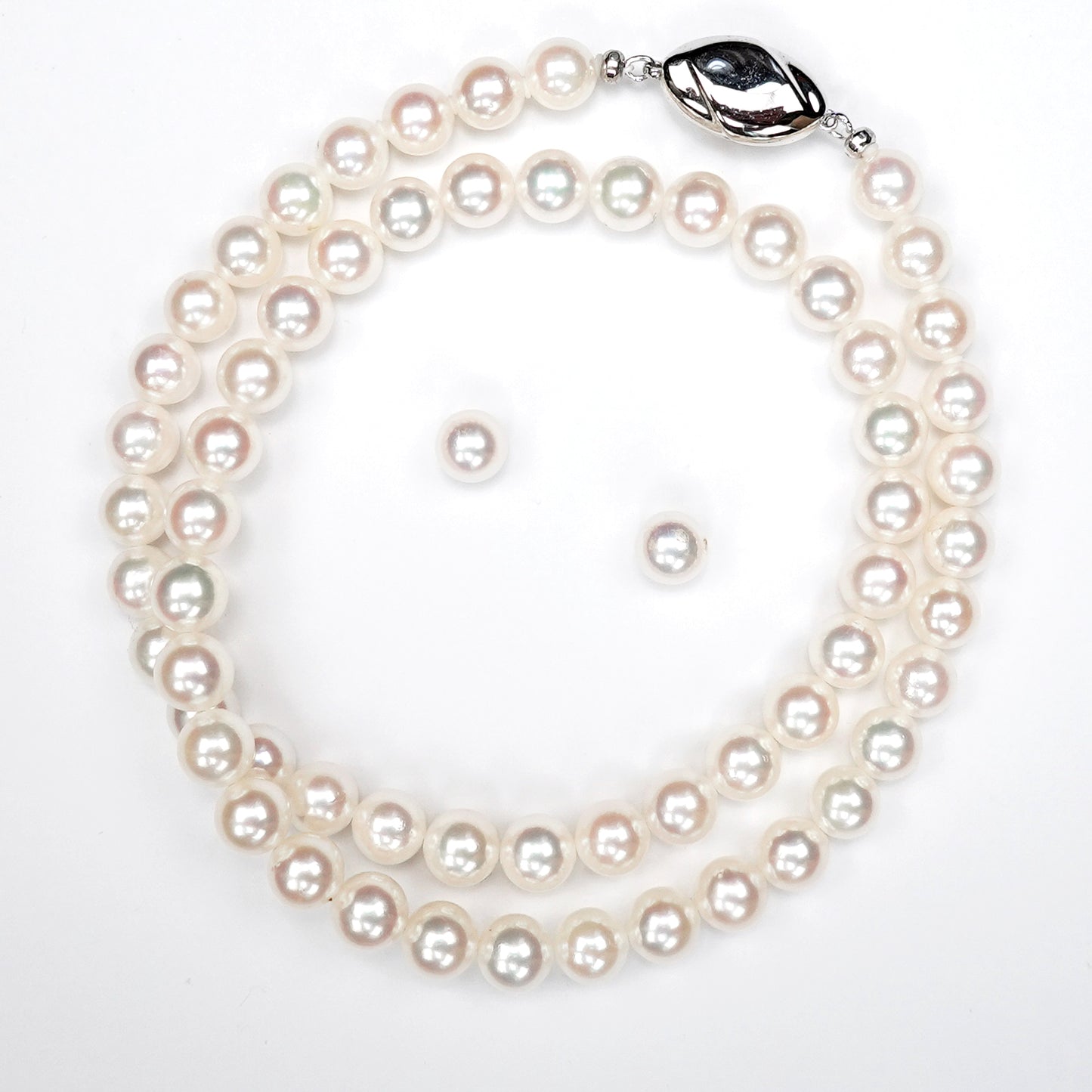 パールネックレス+イヤリング(ピアス)セット やや小粒で普段使いもしやすい上品なネックレス6.5〜7.0mm PNE-65-SB02071602