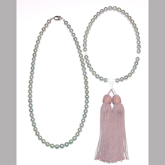 【特別価格】【真珠ネックレス・念珠セット】6.5〜7.0mm控えめで上品です。 PN-NJ-6.5-コバルトSE07090701