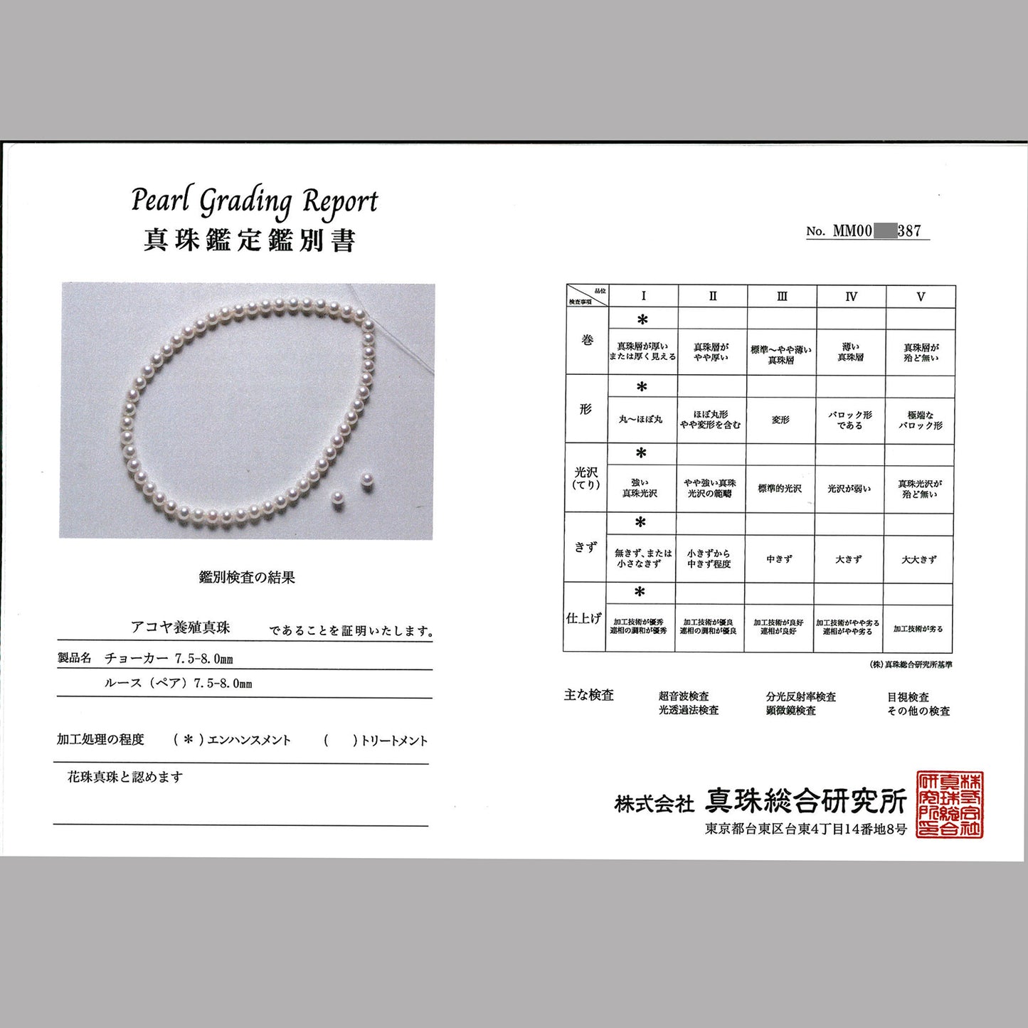 花珠真珠ネックレス+イヤリング(ピアス)セット-7.5〜8.0mm-MM…387
