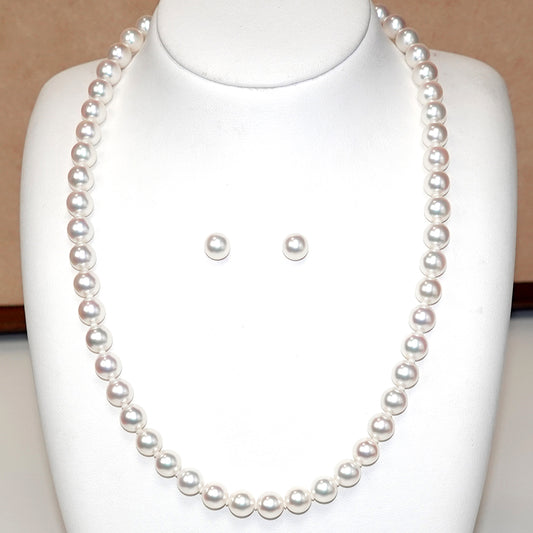 花珠真珠ネックレス+イヤリング(ピアス)セット 希少なオーロラ花珠ナチュラルカラーの高級パール(7.5〜8.0mm) 真珠科学研究所の鑑別鑑定書付 SXXX196