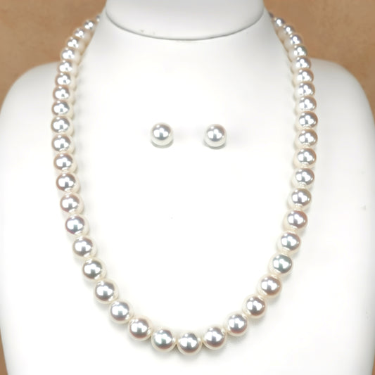 希少な最高級【ナチュラルカラーオーロラ花珠】パールネックレス+イヤリング(ピアス)セット(8.0〜8.5mm)【真珠科学研究所鑑別鑑定書付】 SXXX624