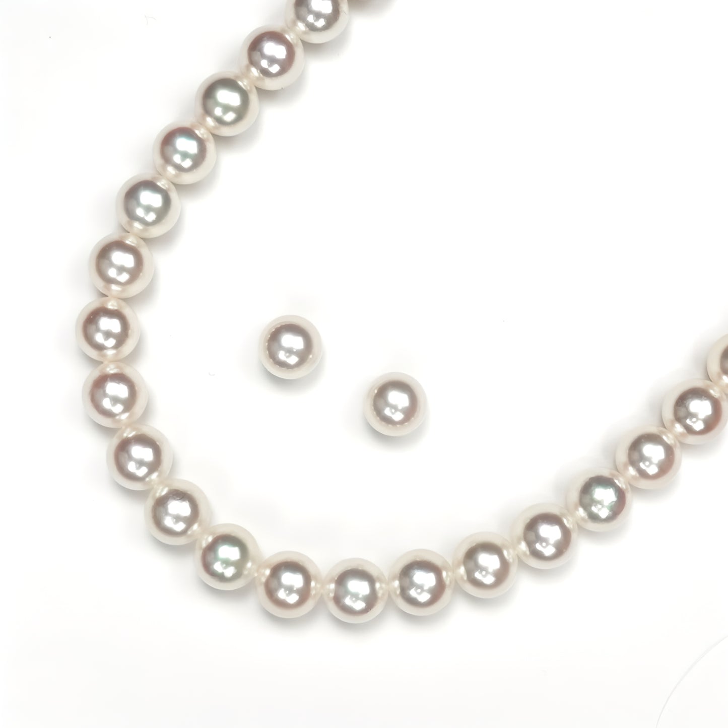 希少な最高級【ナチュラルカラーオーロラ花珠】パールネックレス+イヤリング(ピアス)セット(8.0〜8.5mm)【真珠科学研究所鑑別鑑定書付】 SXXX624