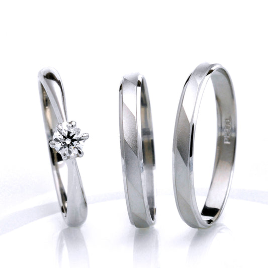 プラチナ製ブライダルリングセット プレス製法のマリッジリング Bs1007P267-0.18ct,G,SI2,G