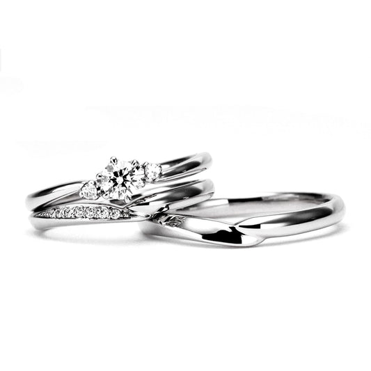 ブライダルリングセット 直線と緩やかなV字が融合した絶妙なデザイン ハードプラチナ製ブライダルリングセット 重ね着けでさらに美しく BsHaP04n-0.25,D