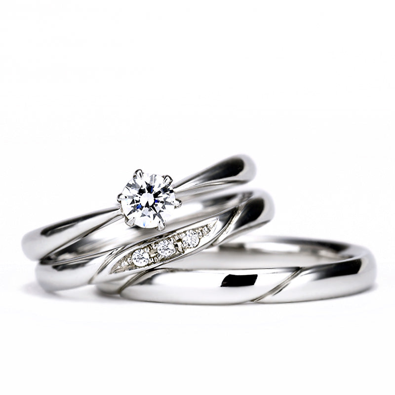 結婚指輪のご予算で婚約指輪も叶う シンプルデザインのお得なプラチナセットリング Bs1007-O11Dn13-0.15ct