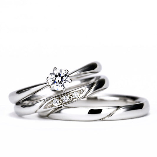 結婚指輪のご予算で婚約指輪も叶う シンプルデザインのお得なプラチナセットリング Bs1007-O11Dn13-0.20,F,SI2,VG