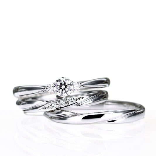 婚約指輪/結婚指輪セット シンプルな人気デザインのブライダルリングセット  BsNJ116-TRM075-076-Pt-0.18,G,SI2,G