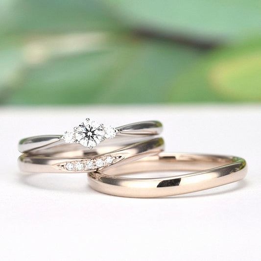 【定額40万円セット】結婚指輪は鍛造リング。肌色に合う珍しい淡色ピンクゴールド BsNJ116hPtH-KK82-20Dh5-KK81-25-K18CLG-0.20,D,VS1