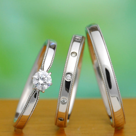婚約指輪/結婚指輪セット ミル打ちデザインのハードプラチナ BsHa11-07LM-0.20ct,F