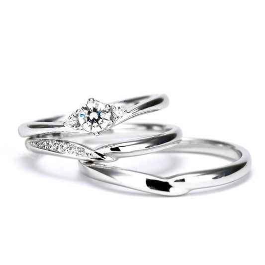 ブライダルリングセット 直線と緩やかなV字が融合した絶妙なデザイン、重ね着けで更に美しく BsHaPE02n-04LnM-0.20ct,FVS2,3EX,HC