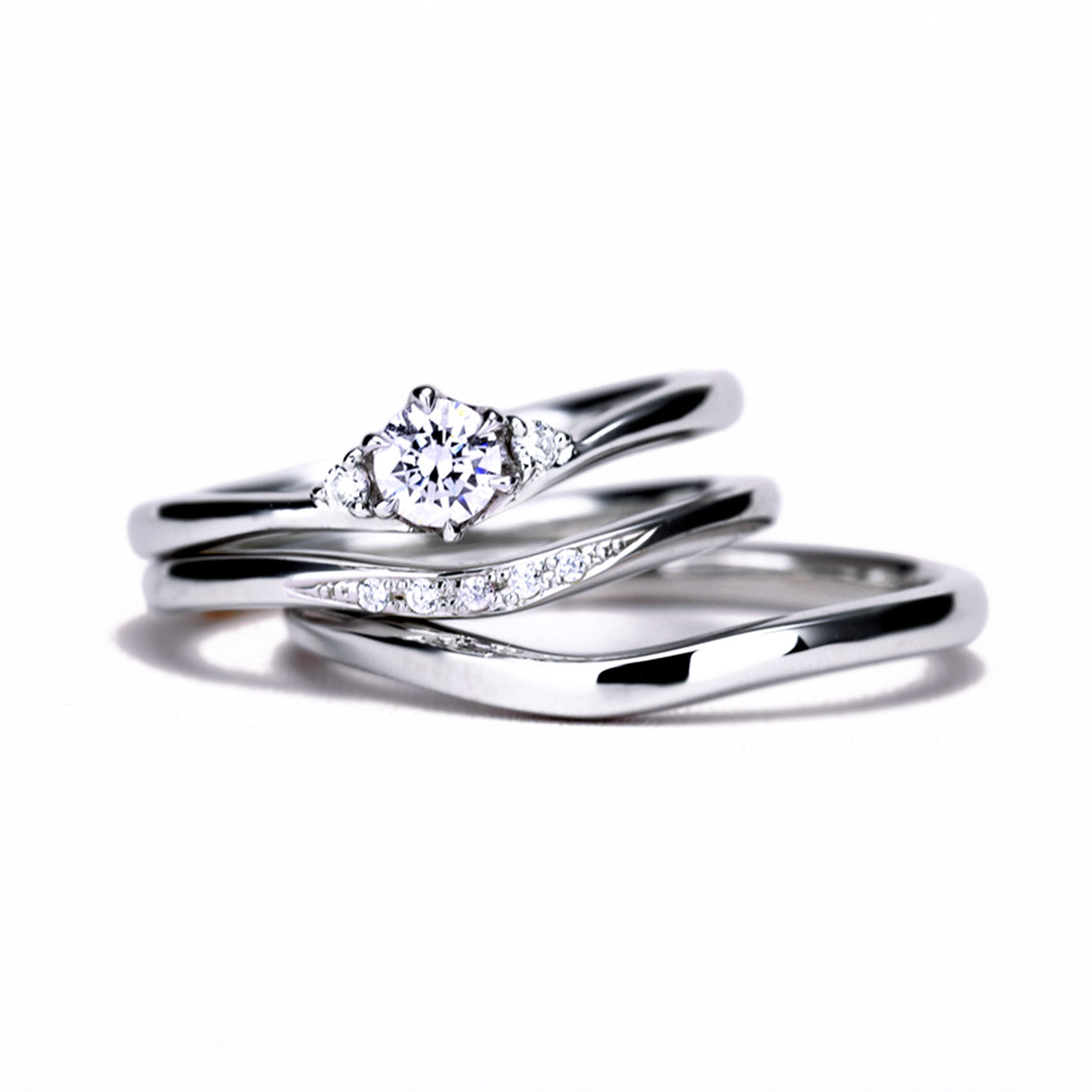 ブライダルリングセット 緩やかなV字の人気デザイン BsHaPE02n-TRM213-214-Pt-0.20ct,D,VS2,3EX,HC