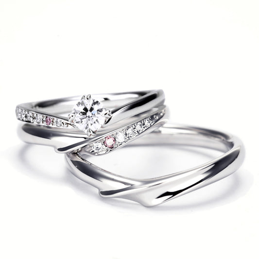 重ね着けでさらに魅力的に。ピンクダイヤとH&Cダイヤを使用した贅沢なブライダルリングセット BsS101Bph-0.25ct,D,VS2,3EX,HC-Pt950H