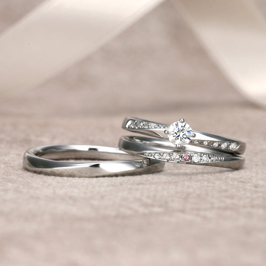 HarmonyPremium-4p(ピンクダイヤモンド) 高純度ハードプラチナ製リングセット BsHaPre4p-0.20ct,D