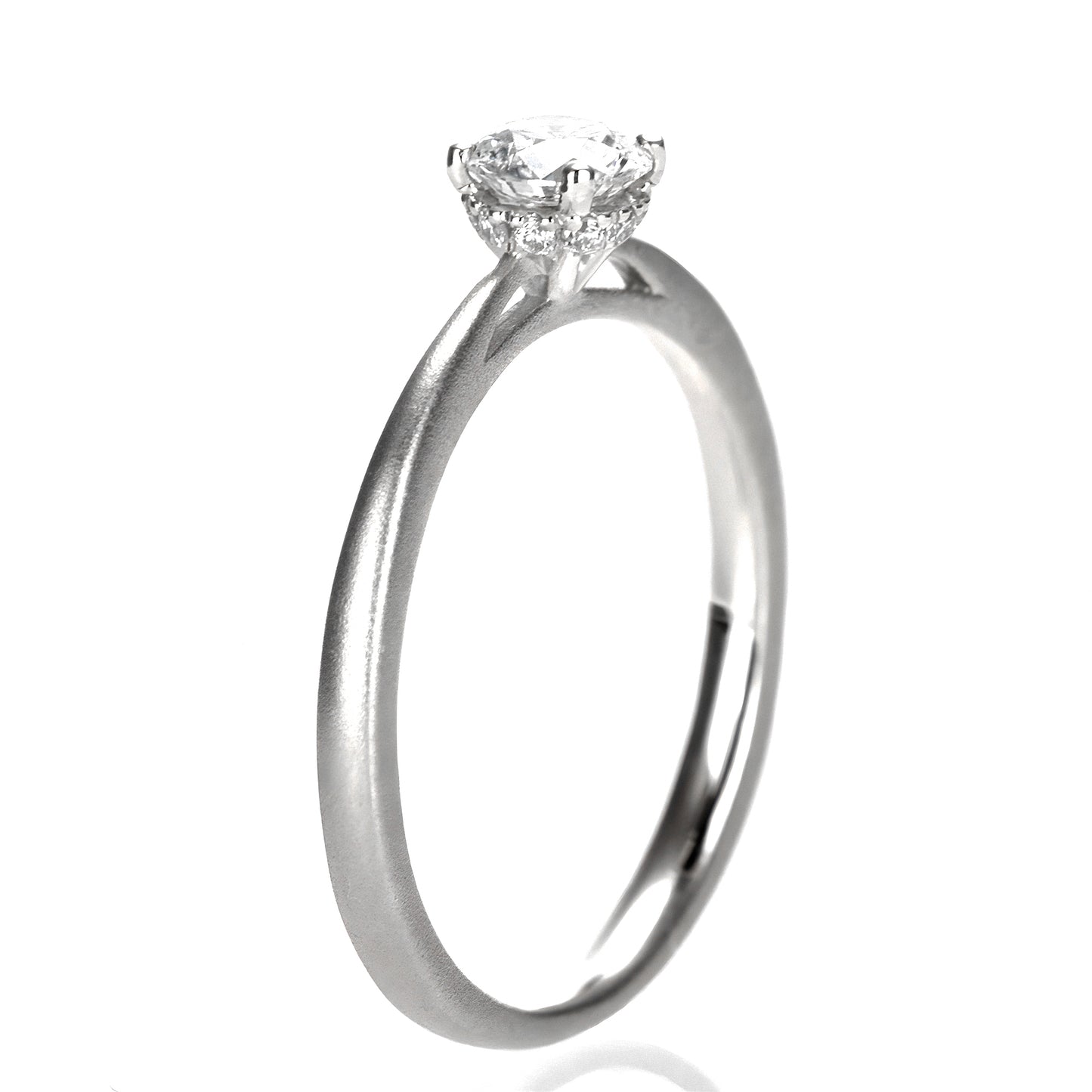 婚約指輪 メインのダイヤモンドの横をメレダイヤで一周取り巻いた高級感のある指輪 E-4TZm-0.20,F,VS2,3EX,HC~Pt950H