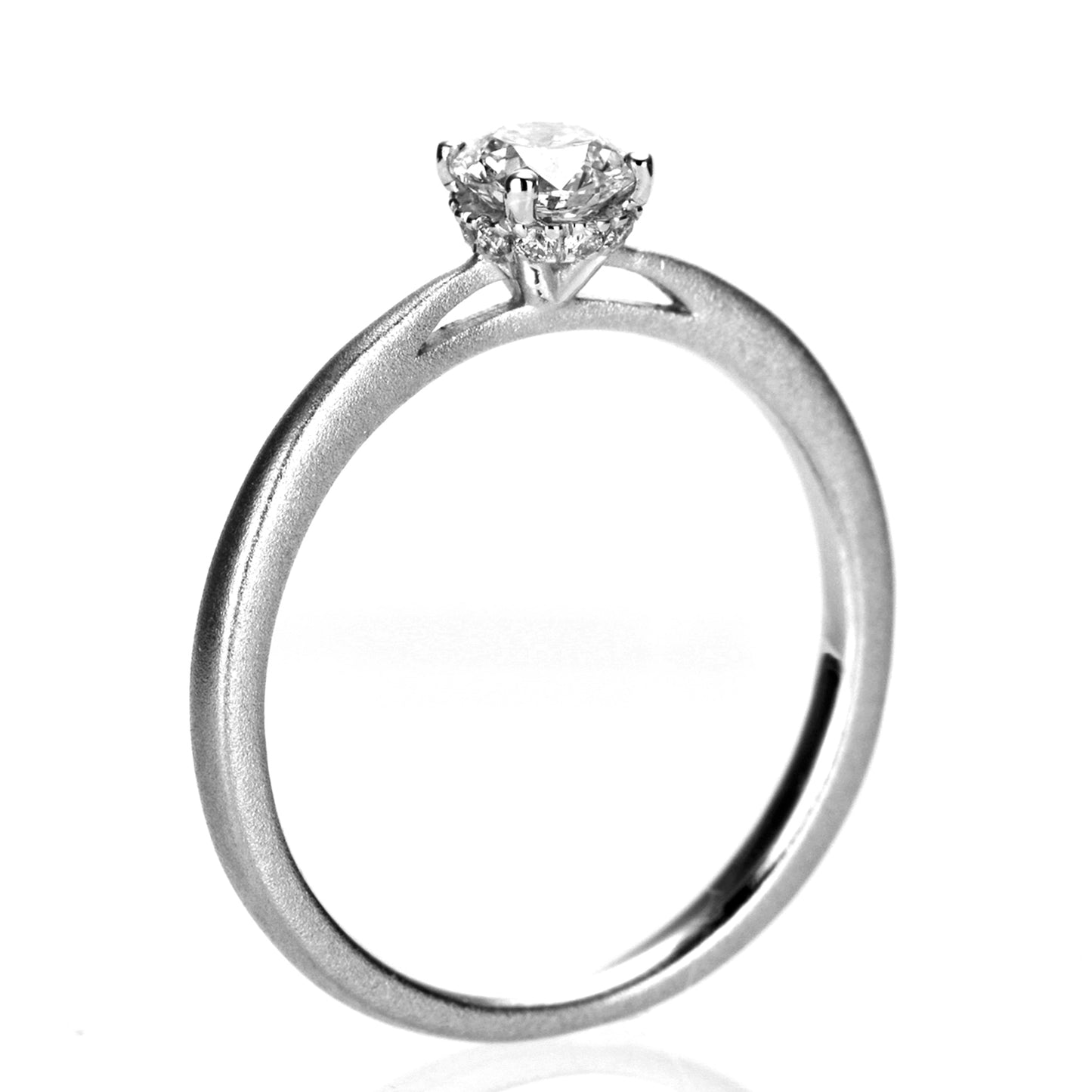 婚約指輪 メインのダイヤモンドの横をメレダイヤで一周取り巻いた高級感のある指輪 E-4TZm-0.20,F,VS2,3EX,HC~Pt950H