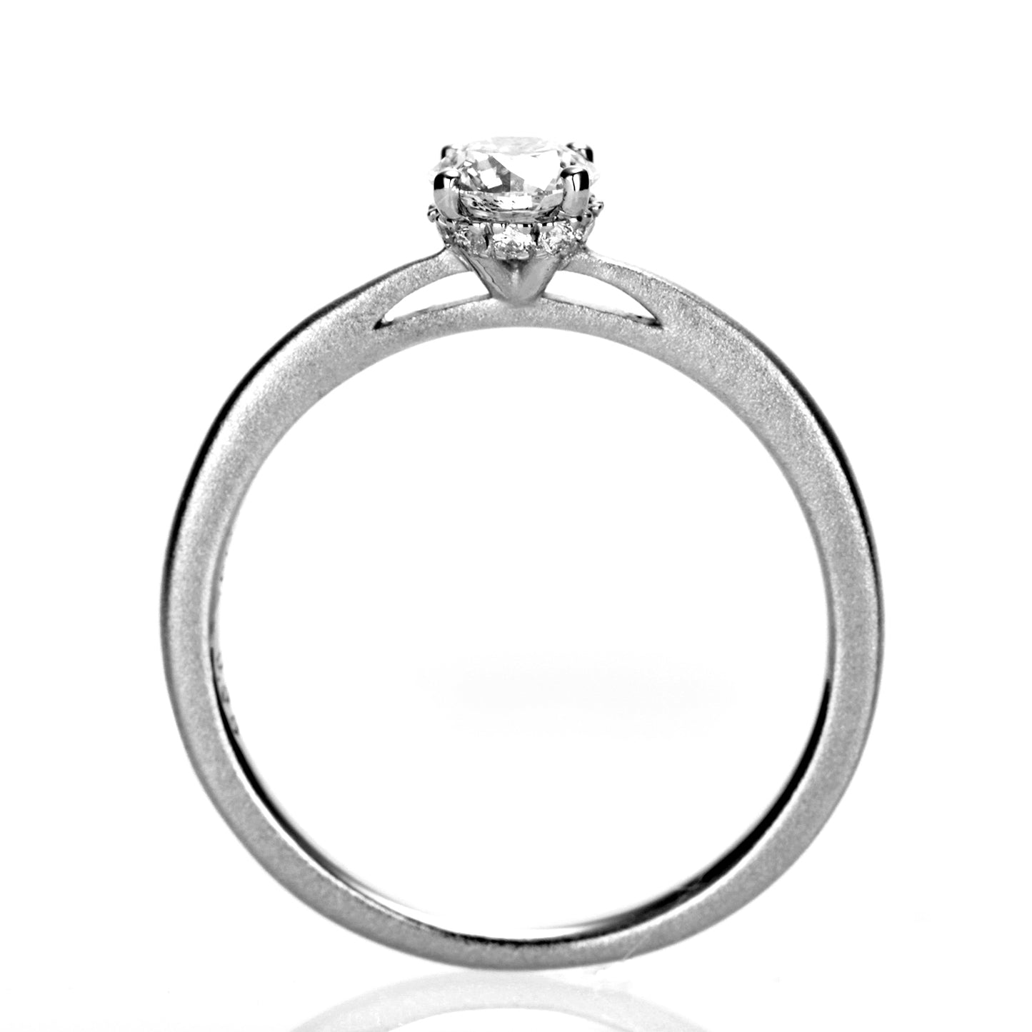 婚約指輪 メインのダイヤモンドの横をメレダイヤで一周取り巻いた高級感のある指輪 E-4TZm-0.20,F,VS2,3EX,HC~Pt950H