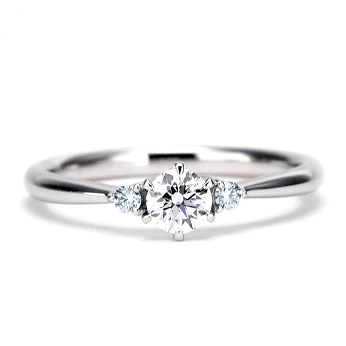 プラチナ婚約指輪 サイドに爽やかな水色のアイスブルーダイヤを使用 EK1028b-0.25ct,F,VS2,3EX,HC