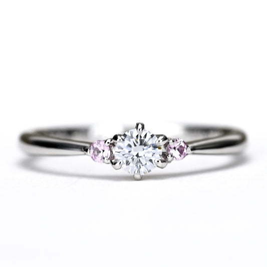 婚約指輪 両サイドに希少な天然ピンクダイヤを2個セットした細身のエンゲージリング E2X28Bp-0.20,F,SI2,VG-Pt950H