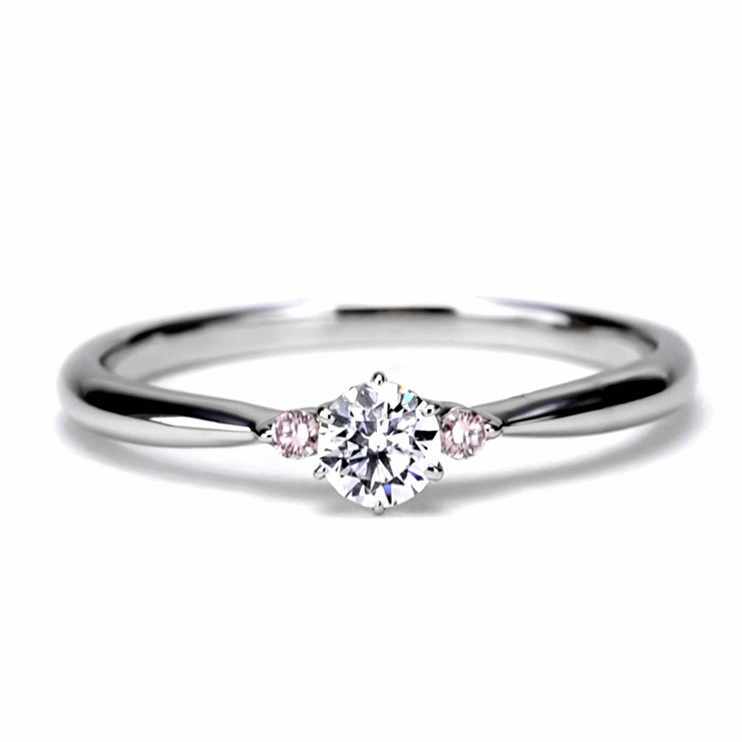 婚約指輪 両サイドに希少な天然ピンクダイヤを2個セットした細身のエンゲージリング ENJ116p-0.20,D,VS2,3EX,HC-Pt950H