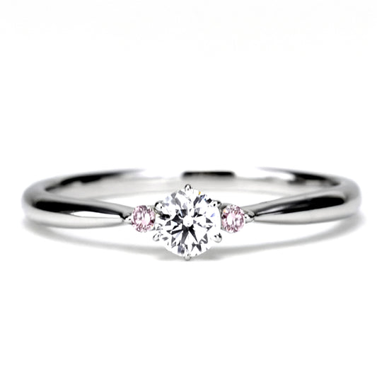 婚約指輪 両サイドに希少な天然ピンクダイヤを2個セットした細身のエンゲージリング ENJ116p-0.20,F,SI2,VG-Pt950H