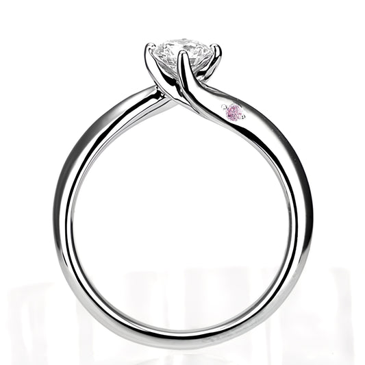 婚約指輪 (ピンクダイヤ入)ダイヤモンドを包み込む流れるようなデザインのエンゲージリング EJTR-014p-0.25ct,F,VS2,3EX,HC~Pt.950H