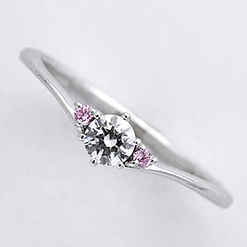 プラチナ婚約指輪 ピンクサファイヤを2個使用したスマートなV字リング EK0896ps-0.18ct