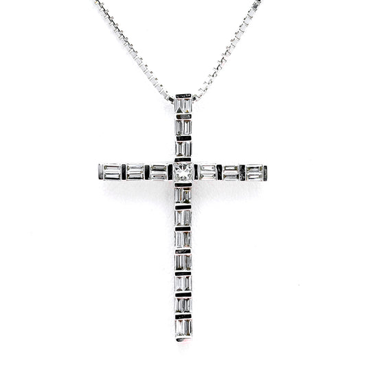 ダイヤモンドペンダントプラチナ 33個の透明感のあるダイヤモンドを使用したシャープなクロスデザイン PNDCr-Ba-Pr-0.50ct/33p