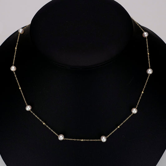 パールステーションネックレス(ピンク系のきれいなアコヤ真珠)5.0mm-K18