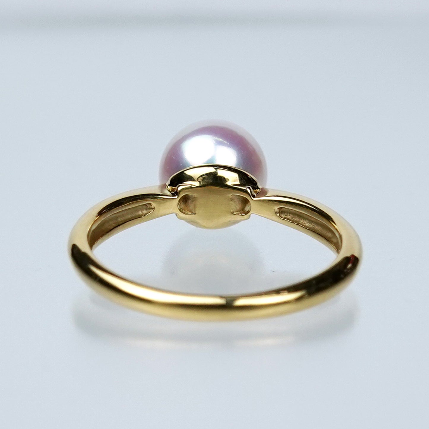 パールリング ピンク系の最高の色・照りの真珠(花珠クラス)を使ったシンプルで上品なデザインの指輪 RP-H-8.0mm-K18YG