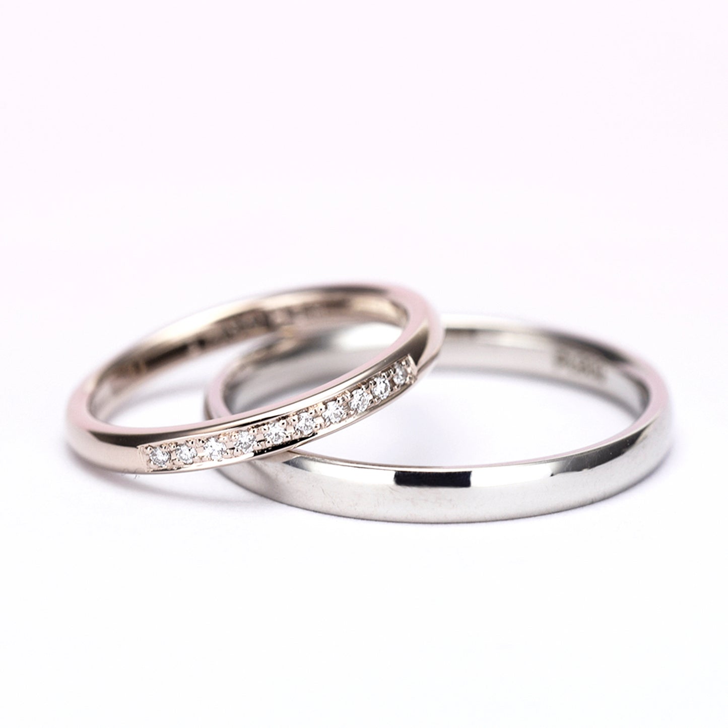 【鍛造】結婚指輪ペアCLG/Pt 高品質H&Cダイヤモンドを使用 女性用は肌色に馴染みやすい淡色ピンクゴールド 男性用はプラチナ製 MpKK80-20Dh10-K18CLG-25-Pt