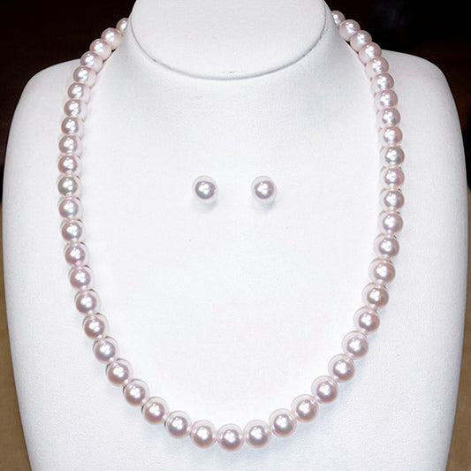 真珠ネックレス+イヤリング(ピアス)セット-7.5~8.0mm 花珠に負けない色と照りのパールを使用 PNE75-OK23081501