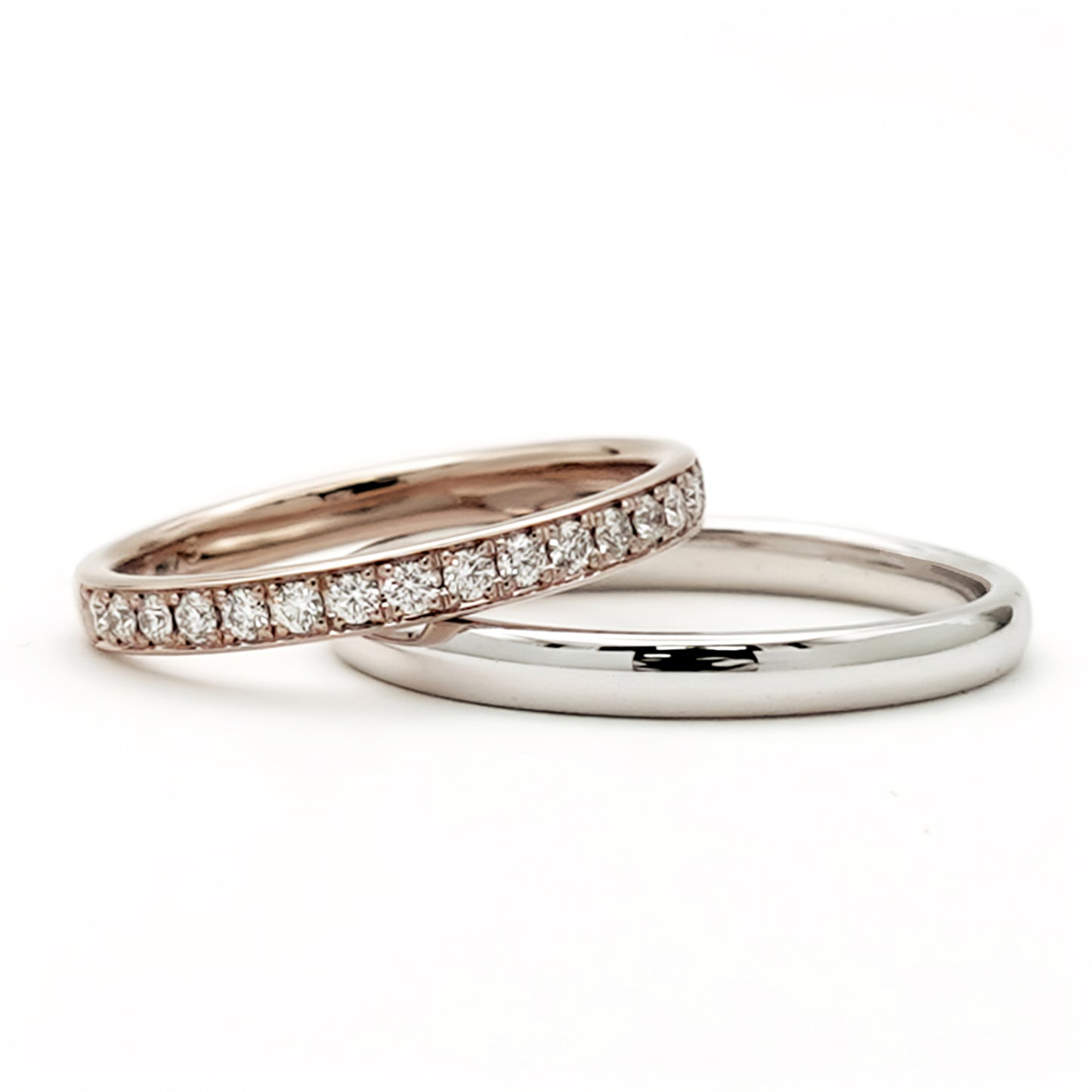 【鍛造】結婚指輪ペア ハーフエタニティリング 高品質H&Cダイヤモンドを使用(K18CLG)変形やキズに非常に強い鍛造製法の指輪 MpKK-HE-H23h-K18CLG-KK80-25-Pt