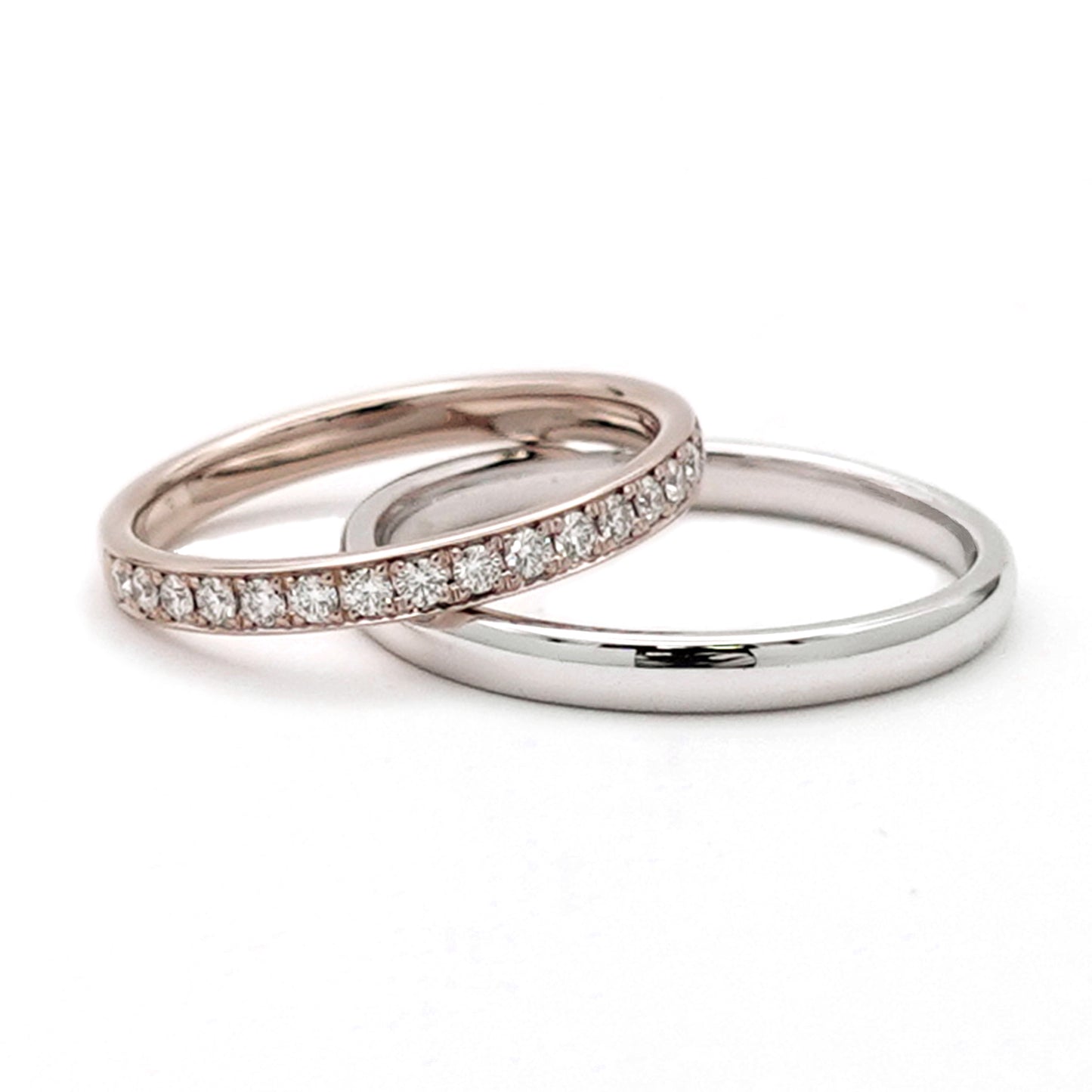 【鍛造】結婚指輪ペア ハーフエタニティリング 高品質H&Cダイヤモンドを使用(K18CLG)変形やキズに非常に強い鍛造製法の指輪 MpKK-HE-H23h-K18CLG-KK80-25-Pt