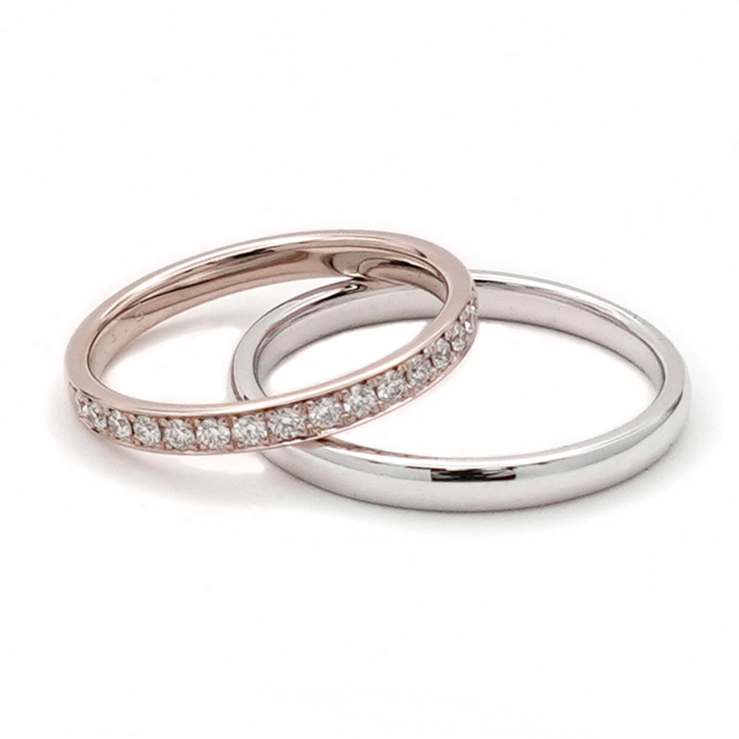 【鍛造】結婚指輪ペア ハーフエタニティリング 高品質H&Cダイヤモンドを使用(K18CLG)変形やキズに非常に強い鍛造製法の指輪 MpKK-HE-H23h-K18CLG-KK80-25-Pt