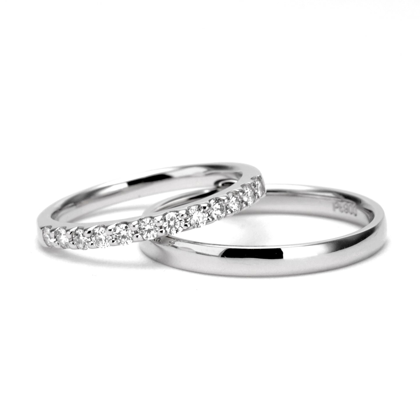 【Towa-永遠】結婚指輪ペア H&Cカットダイヤのハーフエタニティーリングと職人手作りのペアリング MpHE-F12p03-hAA-HK-Pt
