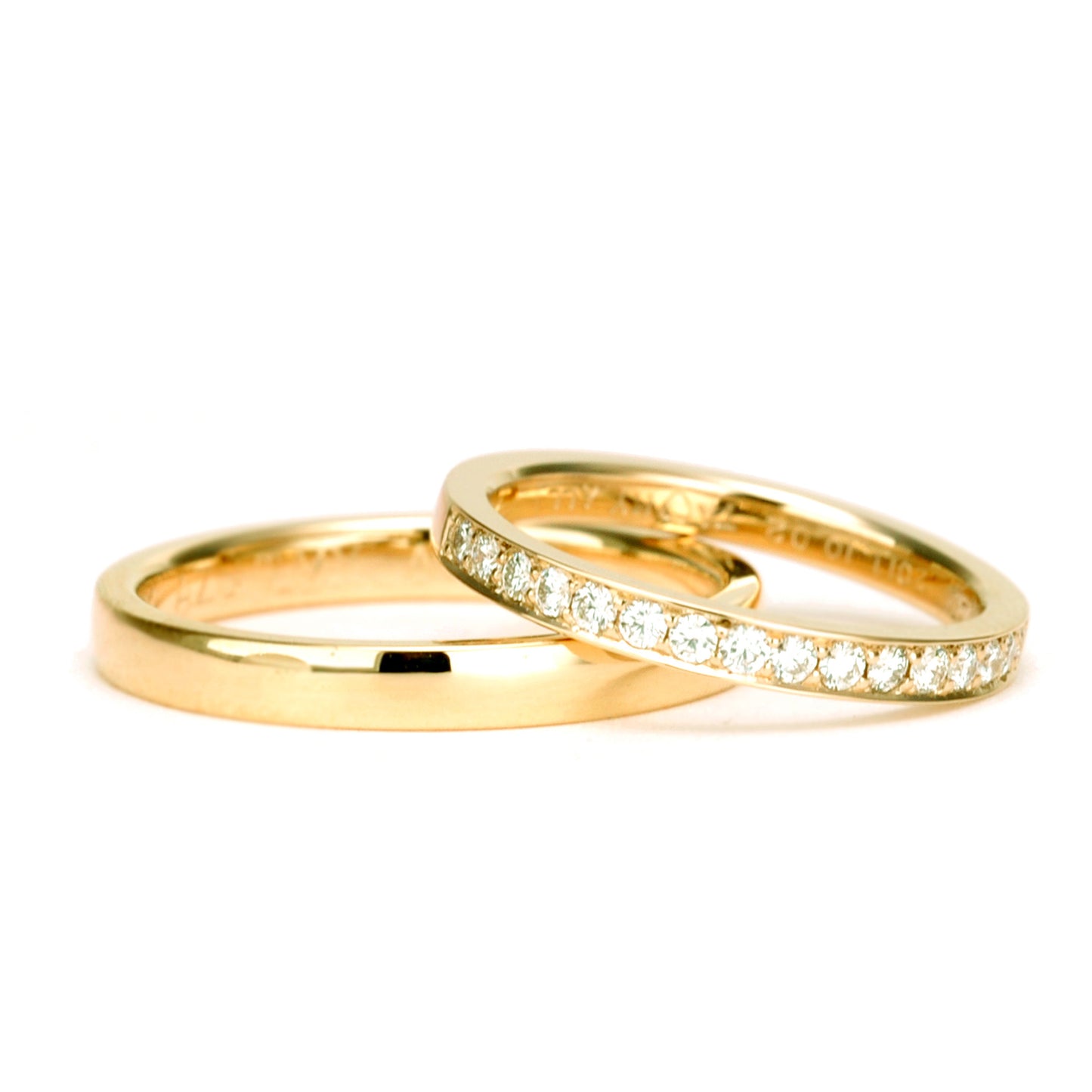 【鍛造】 高品質ダイヤのハーフエタニティーリングとシンプルリングのペア MpKKHE-H23GVSVG-KK80-K18YG