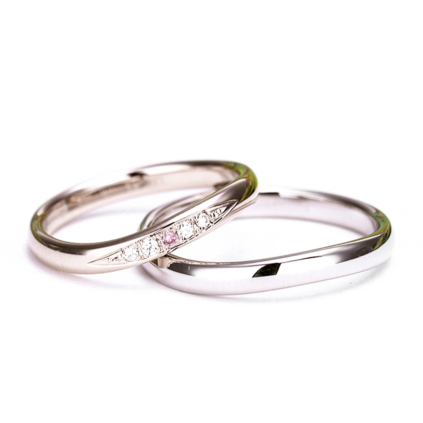 【鍛造】鍛造結婚指輪ペアCLG/Pt 淡いピンクゴールドとプラチナのペアリング ピンクダイヤと最高級カットH&Cダイヤを使用 MpKK81-25Dp1h4-K18CLG-25-Pt