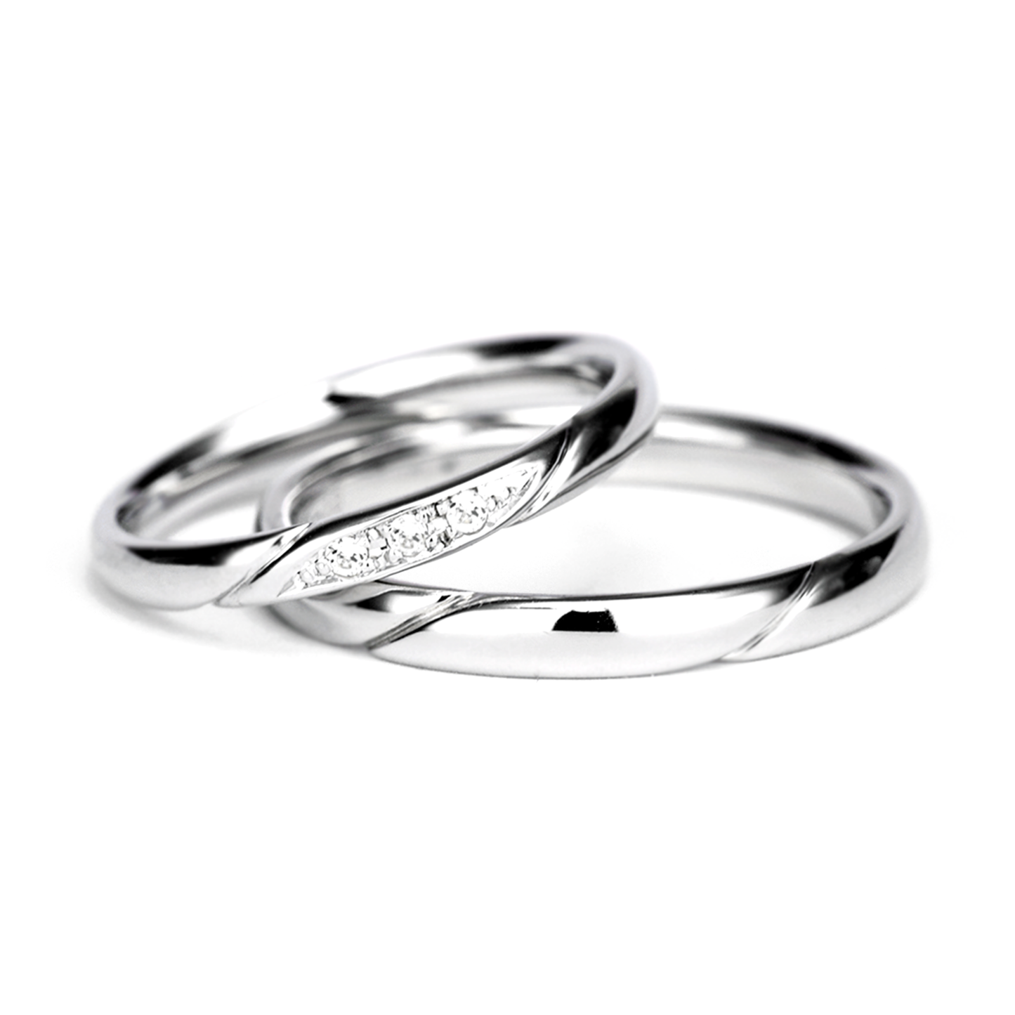結婚指輪ペア ストレートデザインにウェーブパターンのアクセント 女性用には高品質H&Cダイヤを使用 MpO13DAhO13-Pt