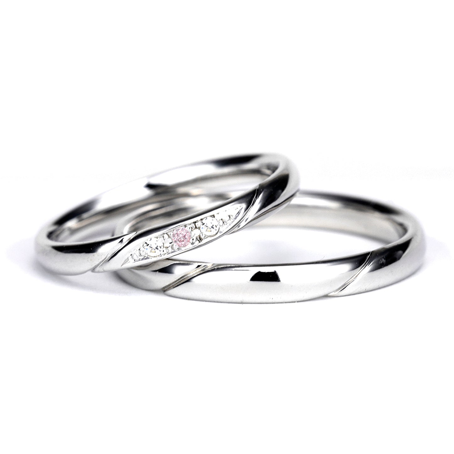 結婚指輪ペア 女性用にはピンクダイヤを使用したストレートデザインのリング MpO11DAp1hO13-Pt950H
