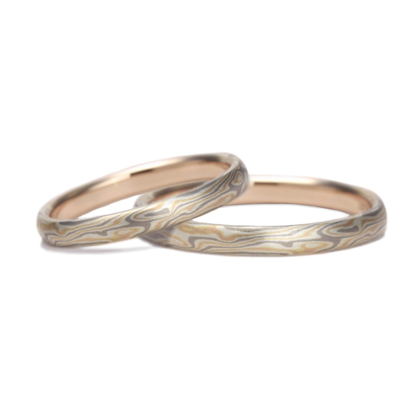 【杢目金:もくめがね】結婚指輪ペア 世界に1つのだけの結婚指輪 日本独自の伝統工芸技法で手作り MpTHS02-S25-L30-PG