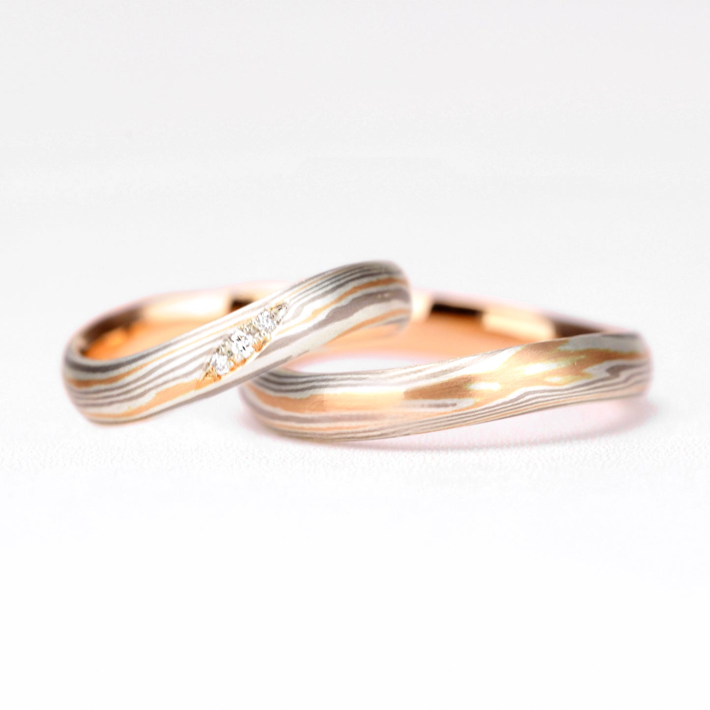【杢目金:もくめがね】結婚指輪ペア 世界に1つのだけの結婚指輪、日本独自の伝統工芸技法で手作り-MpTHS03PG-SD30-L30