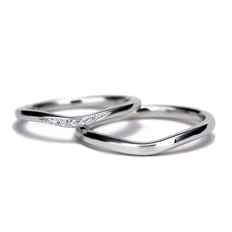 結婚指輪ペア 緩やかなV字デザインのプラチナ製マリッジリング MpTRM213n-214-Pt